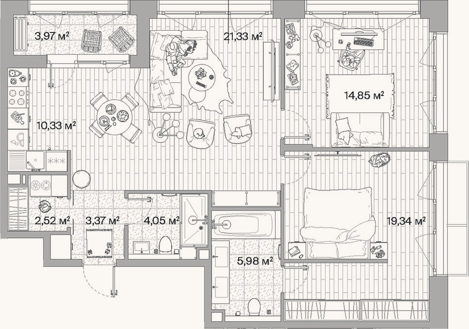 Планировка: 3-к, 81,8 м²