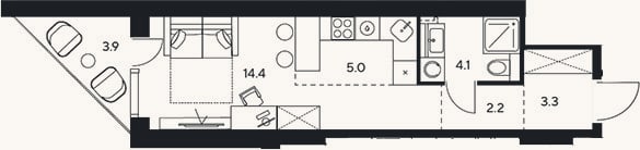 Планировка: Студия, 29 м²
