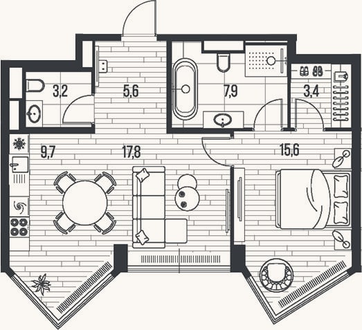 Планировка: 2-к, 63,2 м²