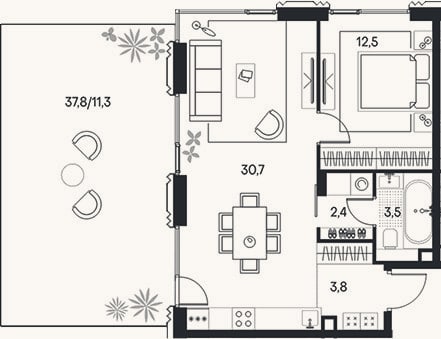 Планировка: 2-к, 52,9 м²