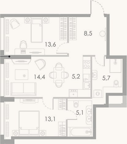 Планировка: 3-к, 65,6 м²