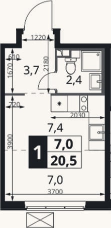 Планировка: Студия, 20,5 м²