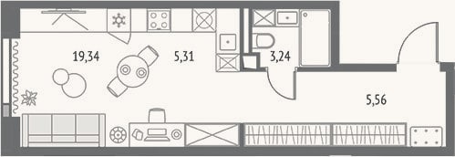 Планировка: Студия, 33,5 м²