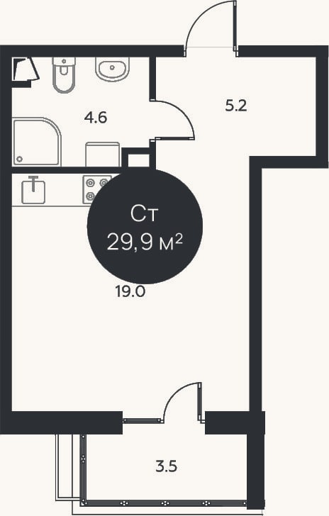 Планировка: Студия, 28,8 м²