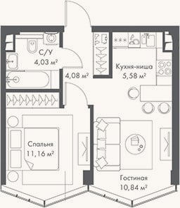 Планировка: 2-к, 35,7 м²