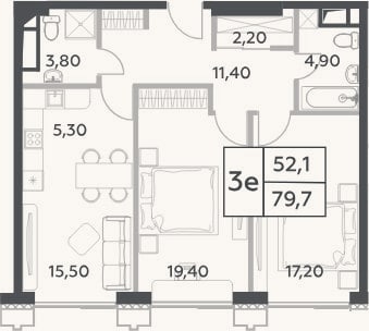 Планировка: 3-к, 79,7 м²