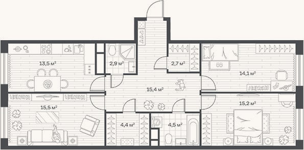 Планировка: 3-к, 88,2 м²