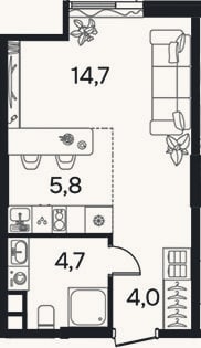 Планировка: Студия, 29 м²
