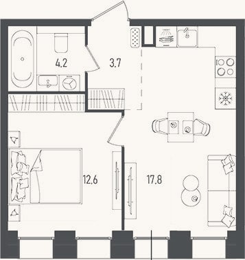 Планировка: 2-к, 38,3 м²