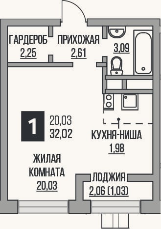 Планировка: Студия, 30 м²