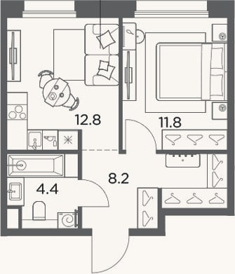 Планировка: 1-к, 37,2 м²