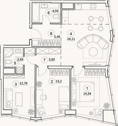 Планировка: 4+ к, 82,3 м²