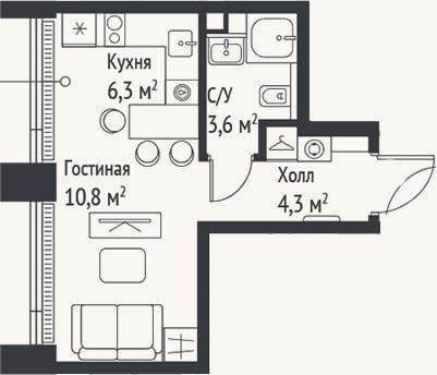 Планировка: Студия, 24,9 м²