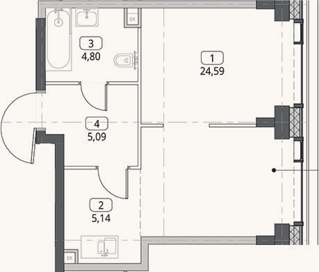 Планировка: Студия, 39,6 м²