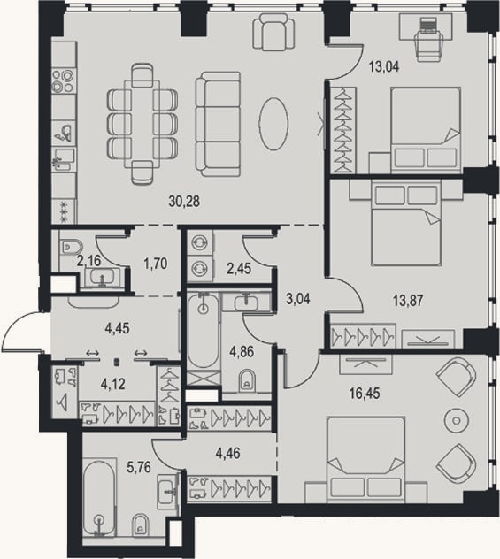 Планировка: 4+ к, 106,6 м²