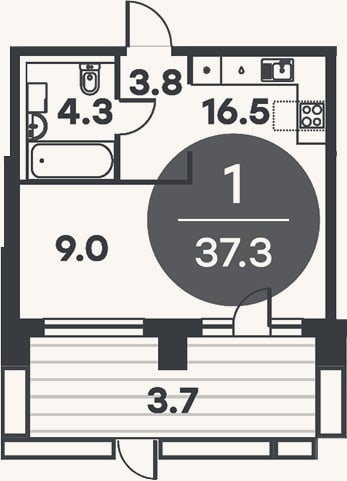 Планировка: Студия, 36,5 м²
