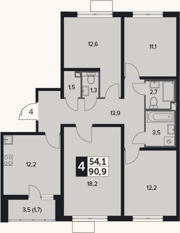 Планировка: 4+ к, 90,3 м²