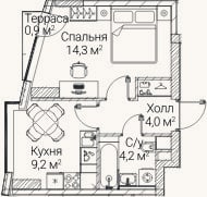Планировка: 1-к, 31,1 м²
