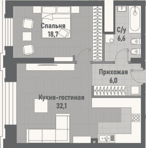 Планировка: 2-к, 63,4 м²