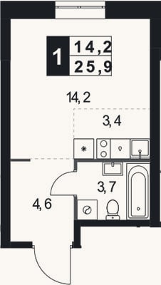 Планировка: Студия, 25,9 м²