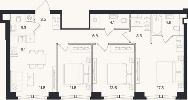Планировка: 4+ к, 86,3 м²