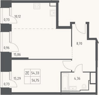 Планировка: 2-к, 54,3 м²