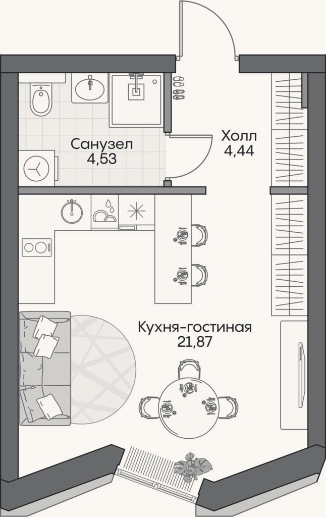 Планировка: Студия, 30,4 м²