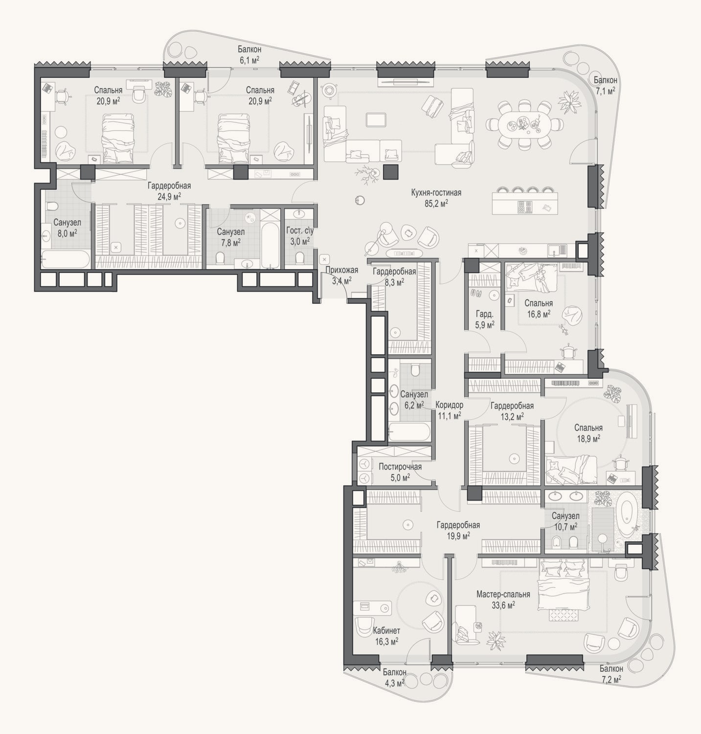 Планировка: 4+ к, 336,6 м²