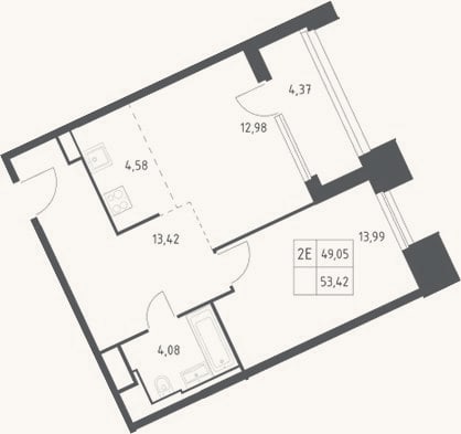 Планировка: 2-к, 49,1 м²