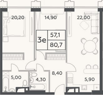 Планировка: 3-к, 80,7 м²