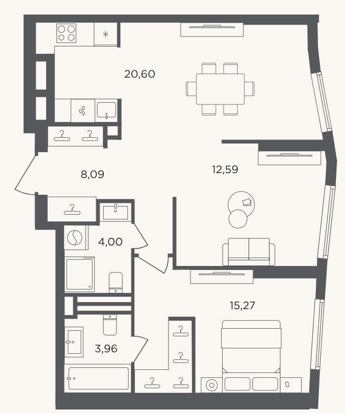 Планировка: 3-к, 64,5 м²
