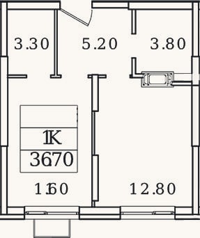 Планировка: 1-к, 36,7 м²