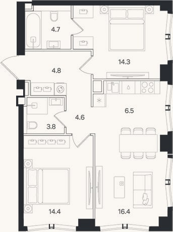 Планировка: 3-к, 69,5 м²