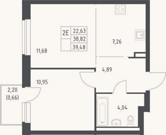 Планировка: 2-к, 38,8 м²