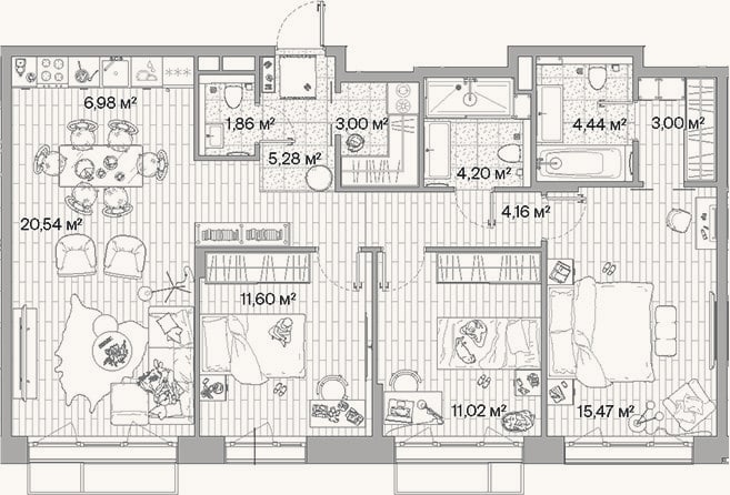 Планировка: 4+ к, 91,6 м²