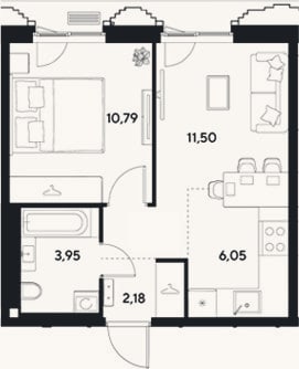 Планировка: 2-к, 34,5 м²