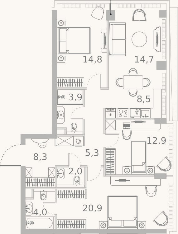Планировка: 4+ к, 95,3 м²