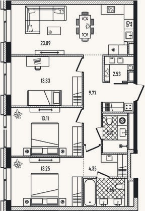 Планировка: 4+ к, 87,8 м²