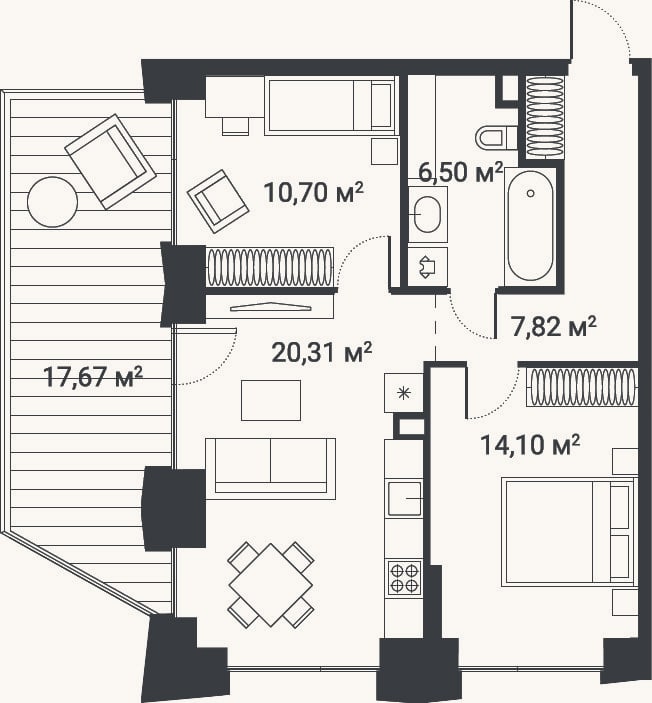 Планировка: 3-к, 57,8 м²