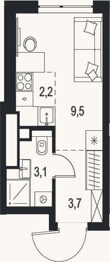 Планировка: Студия, 18,5 м²