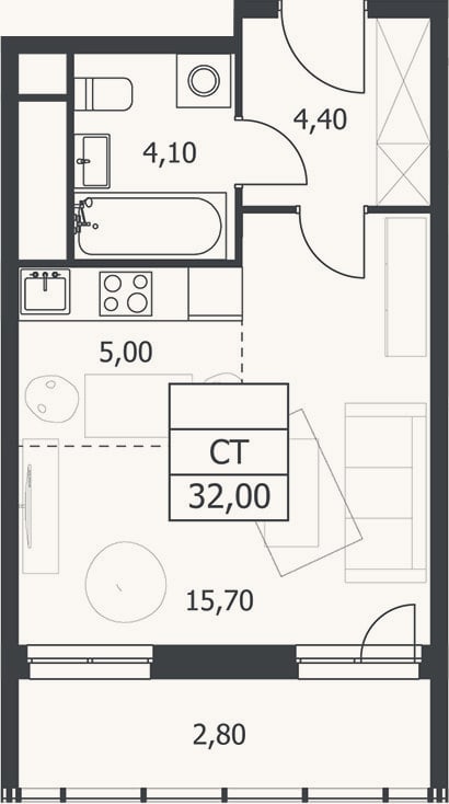 Планировка: Студия, 29,2 м²