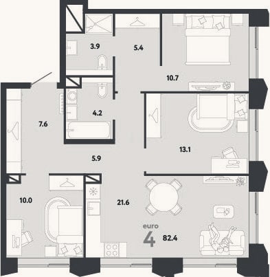 Планировка: 4+ к, 82,4 м²