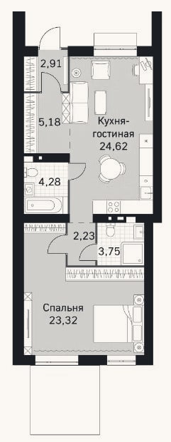 Планировка: 2-к, 66,3 м²