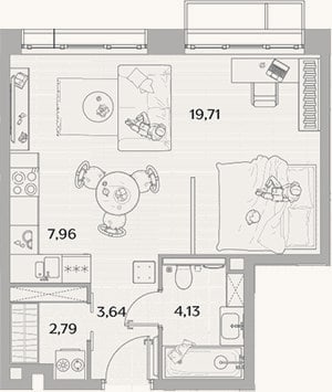 Планировка: Студия, 38,2 м²