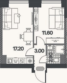 Планировка: 2-к, 36,4 м²