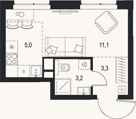 Планировка: Студия, 22,6 м²