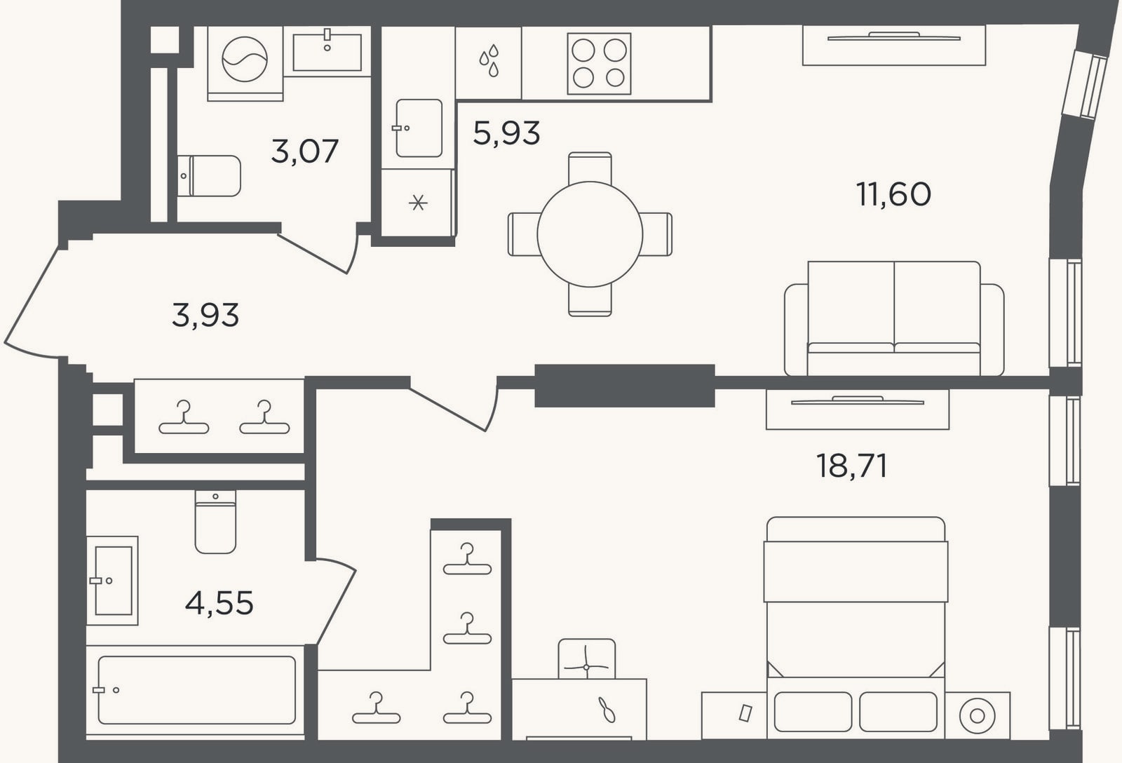 Планировка: 2-к, 47,8 м²