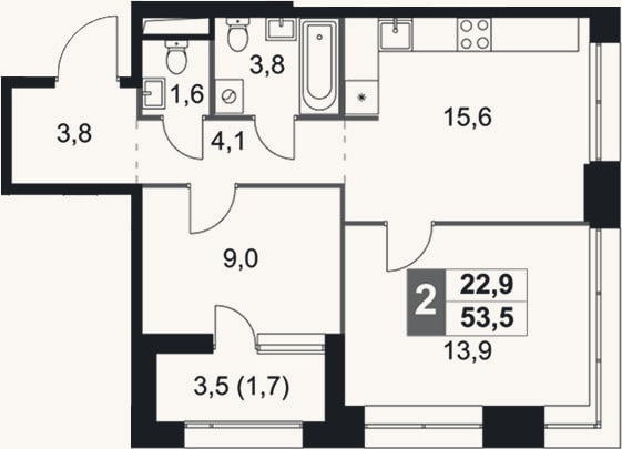 Планировка: 3-к, 51,8 м²