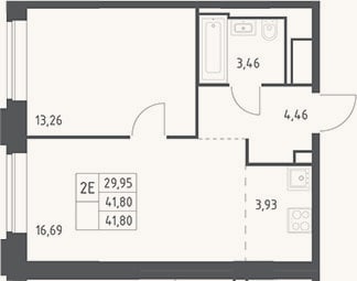 Планировка: 2-к, 41,8 м²