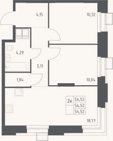Планировка: 3-к, 54,5 м²